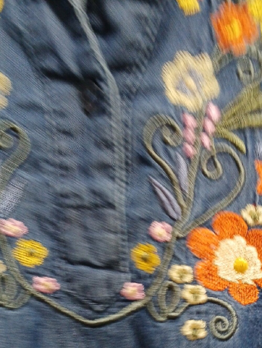 Sleeveless Denim Embroidered Floral Dress - Navy Blue - Picture 4 of 6